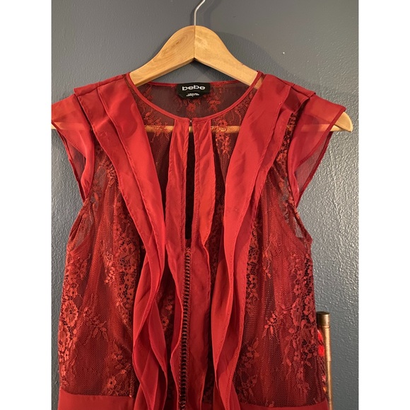 Red Bebe Lace and Chiffon Dress - Picture 3 of 3